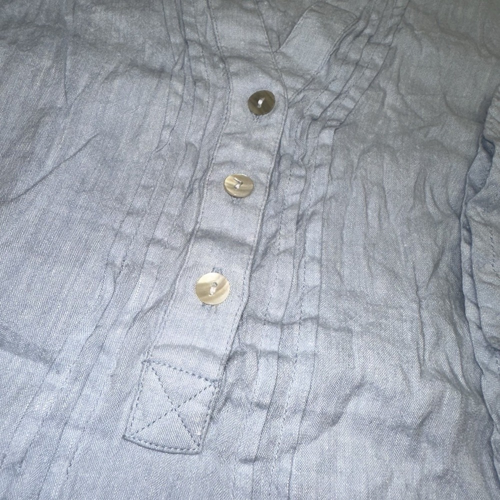 Soft Surroundings Blue Pintuck Raisa Linen Blend Top Bell Sleeve Beach Women's M - Picture 5 of 10